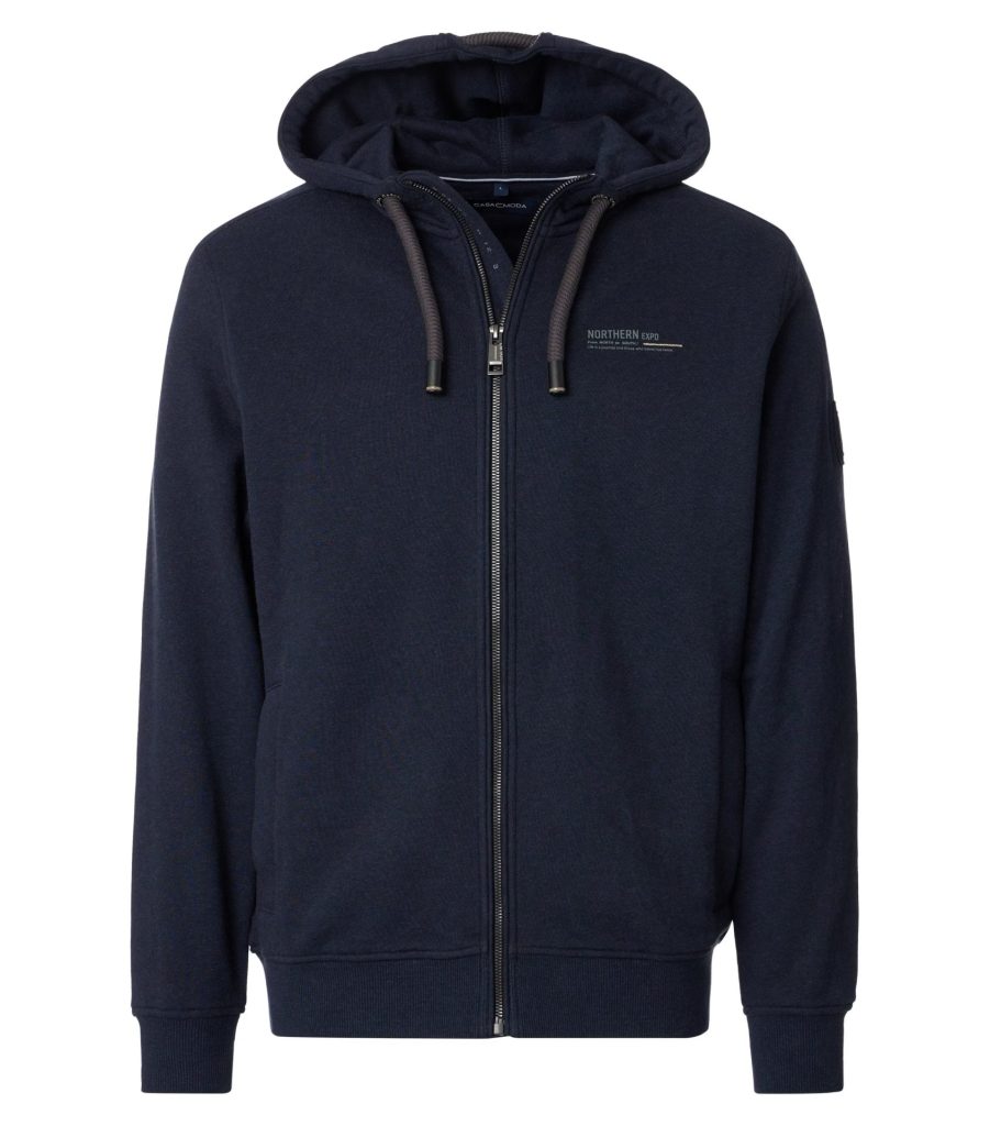 Casa Moda sweat cardigan med hætte og vildt mange detaljer marine blå