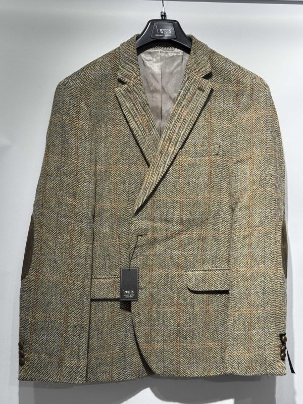 WEIS Klassisk blazer i comfort fit i 100% uld og HARRIS TWEED kaki /beige