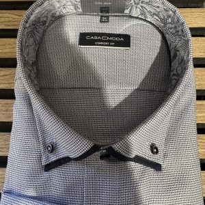 Casa Moda long-sleeved shirt in a textured cotton fabric with a double-flap and button-down collar, blue