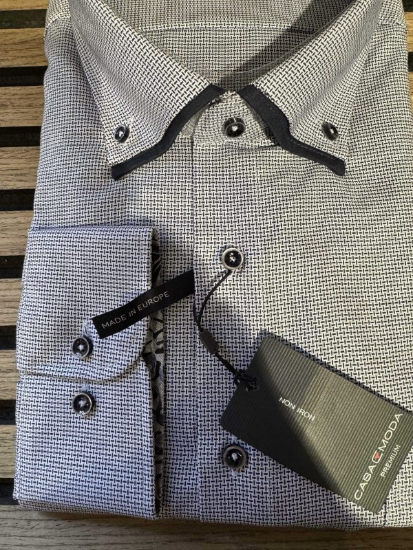 Casa Moda lang ærmet skjorte i en strukturet bomuld kvalitet og dobbelt flip og button down blå - Billede 2
