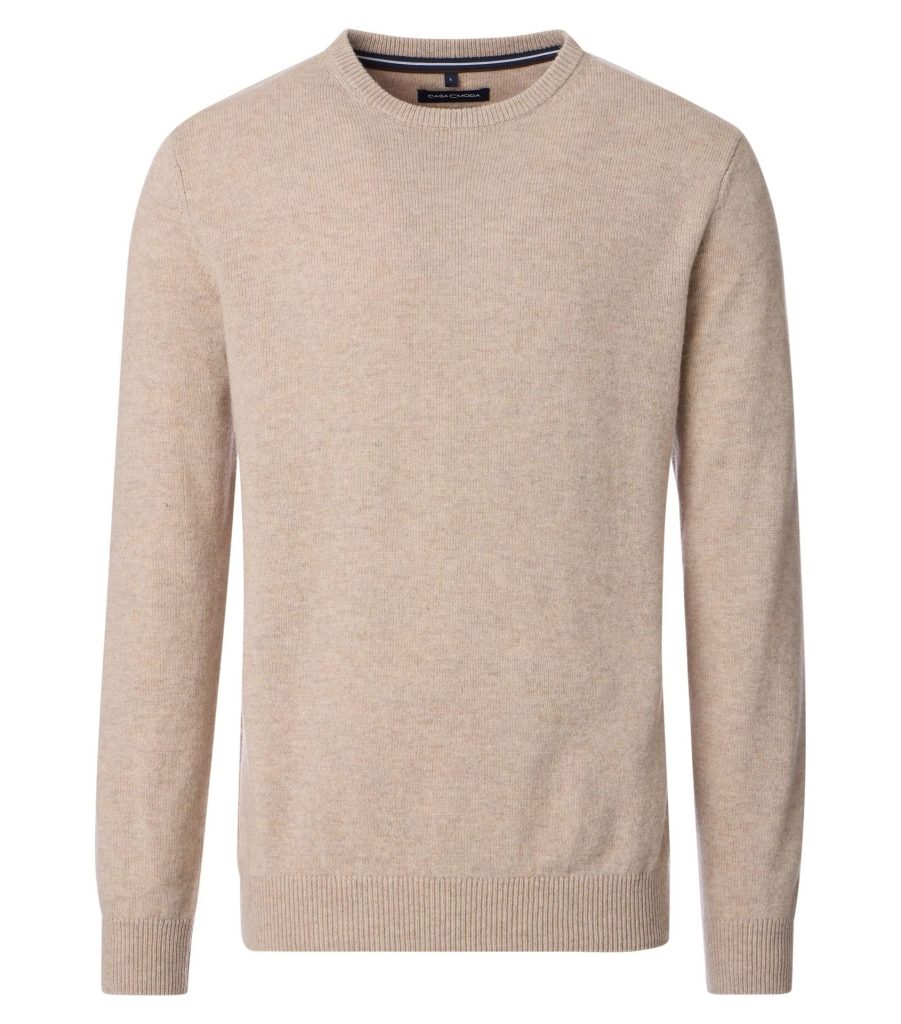 Casa Moda striktrøje med rund hals i uld blanding lys sand