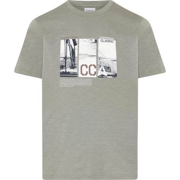 Compass Classic t-shirt med print og rund hals lys grøn
