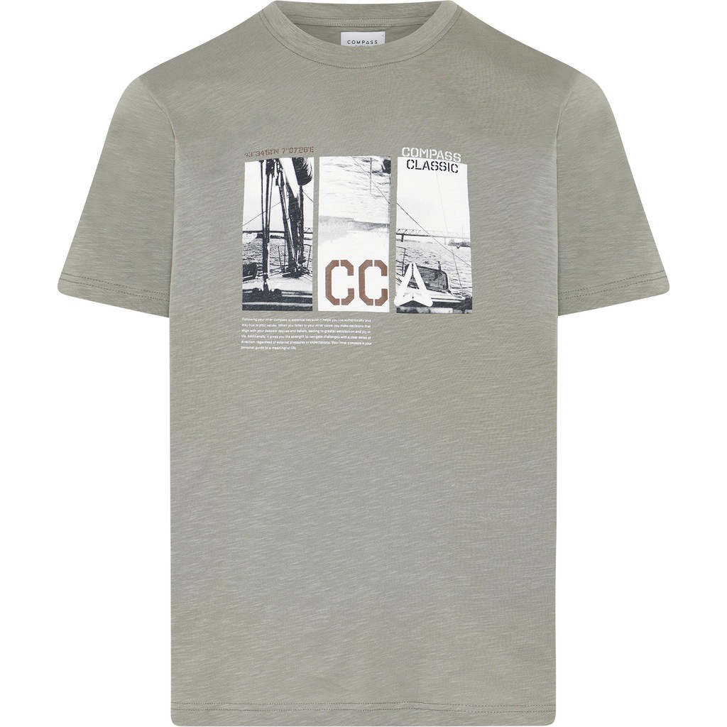 Compass Classic t-shirt med print og rund hals lys grøn