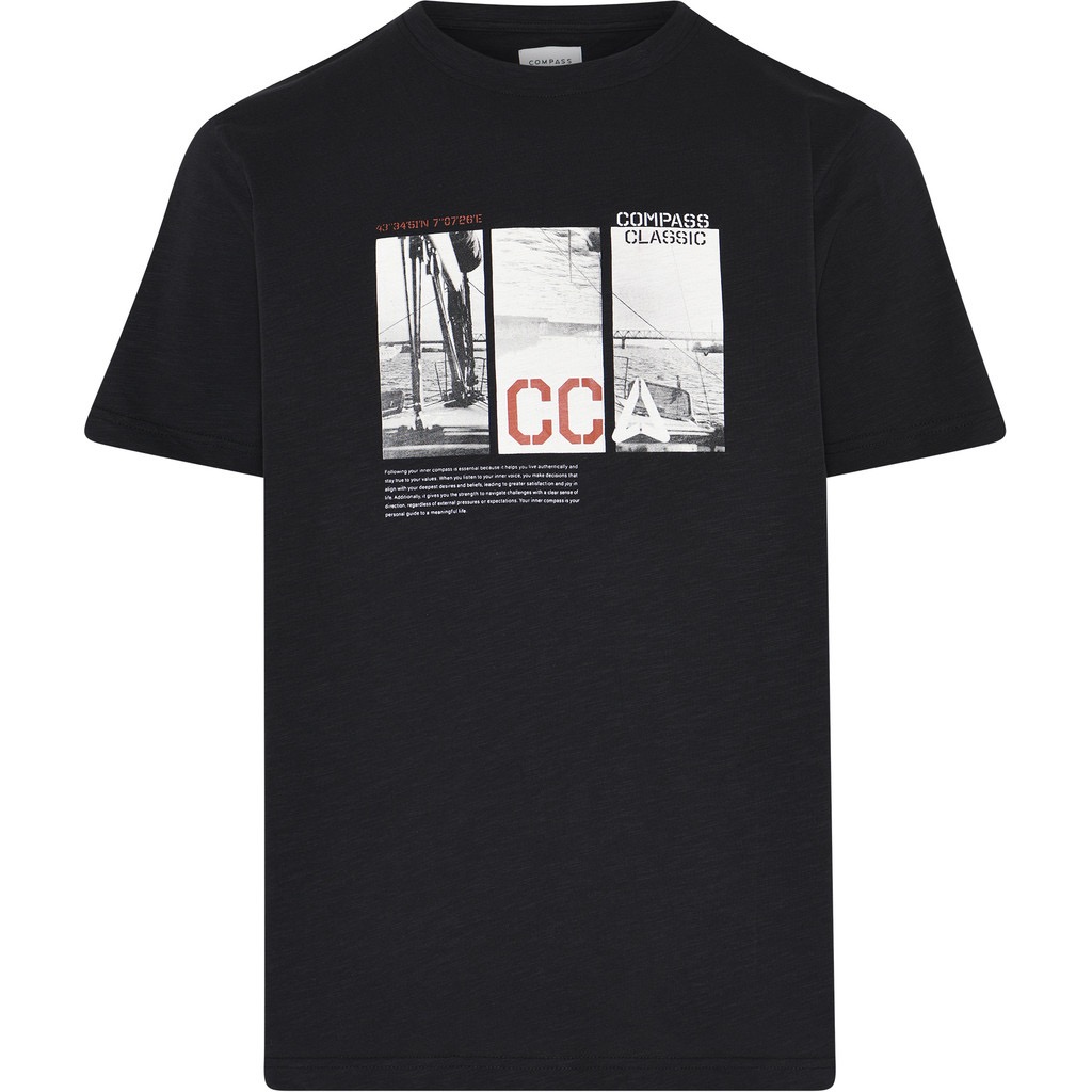 Compass Classic t-shirt med print og rund hals sort