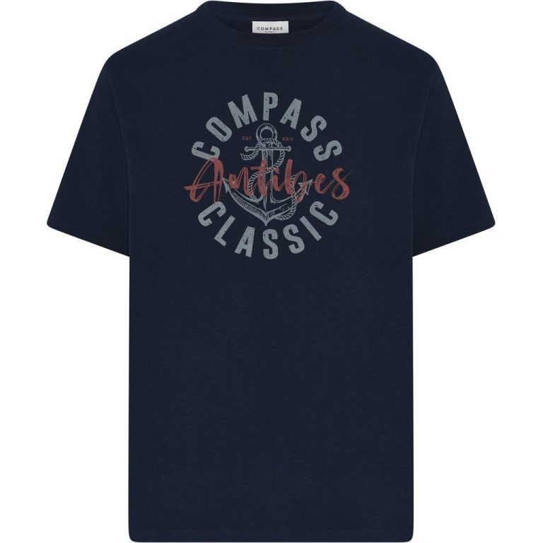 Blå kortærmet t-shirt med print til store mænd fra Compass Classic, M til 8XL