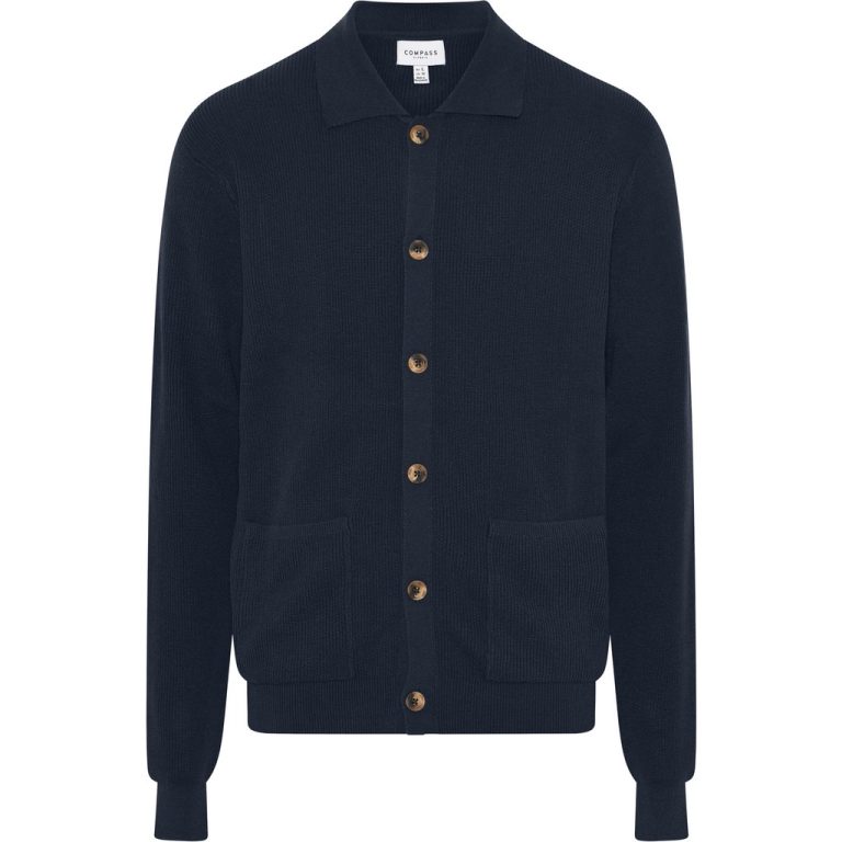 Marineblå strikcardigan med knapper til store mænd fra Compass Classic, M til 8XL