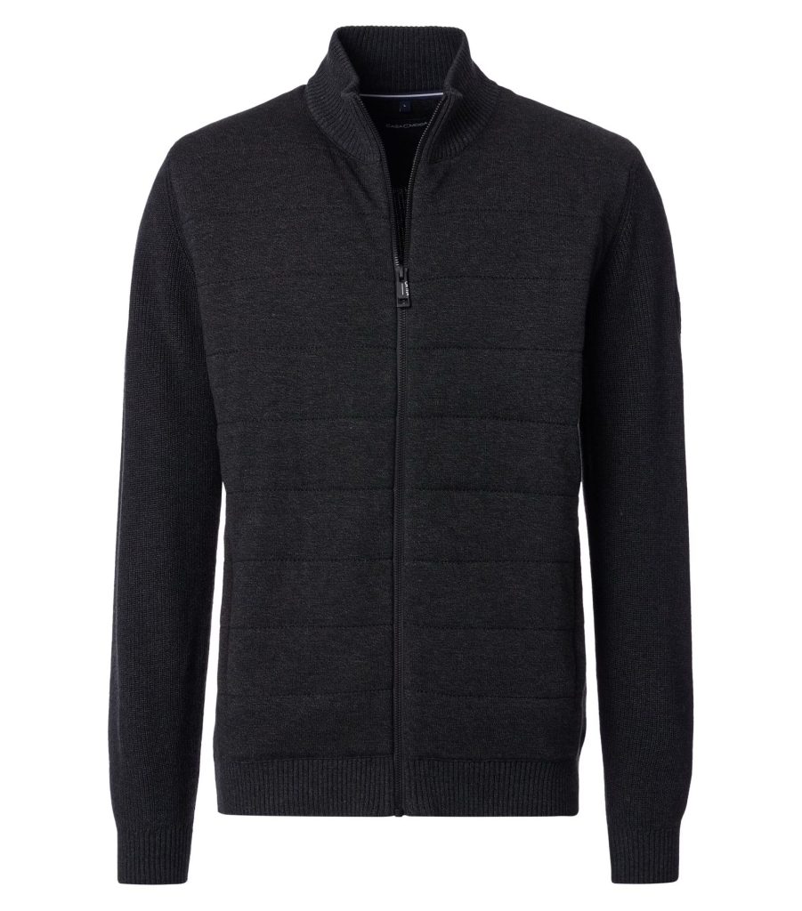 Casa Moda strik jakke med fuld lynlås mørk koks