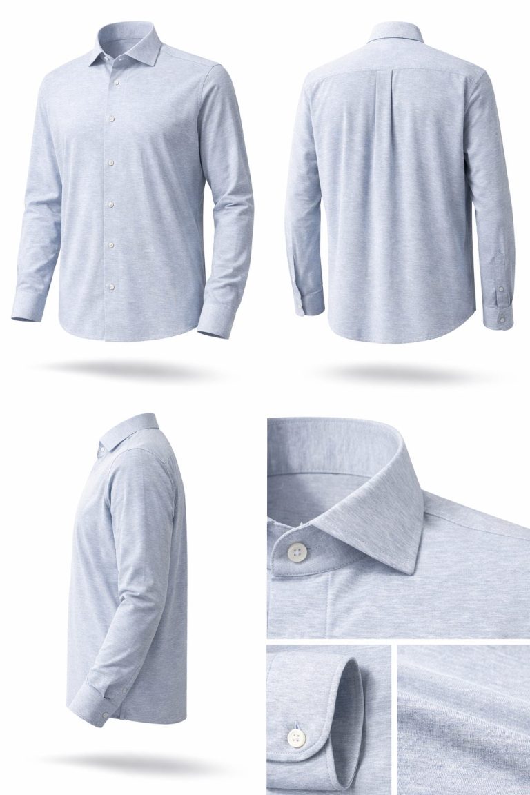 Blaues, meliertes Langarmhemd in Comfort-Fit aus Jersey Flex für große Männer von Venti