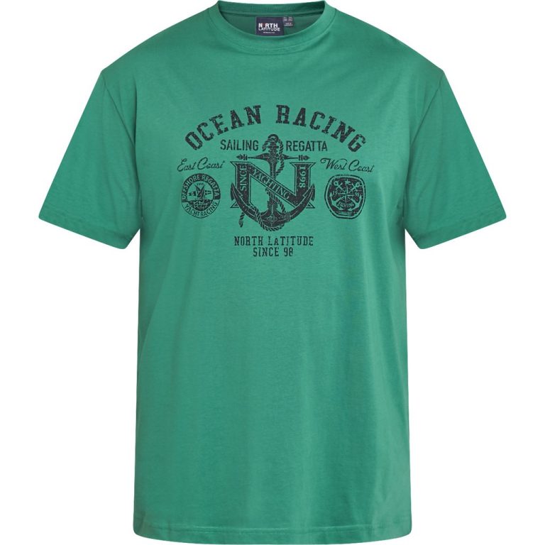 Grünes T-Shirt mit grafischem Aufdruck und lockerer Passform für große Männer von North Latitude, in den Größen XL bis 8XL