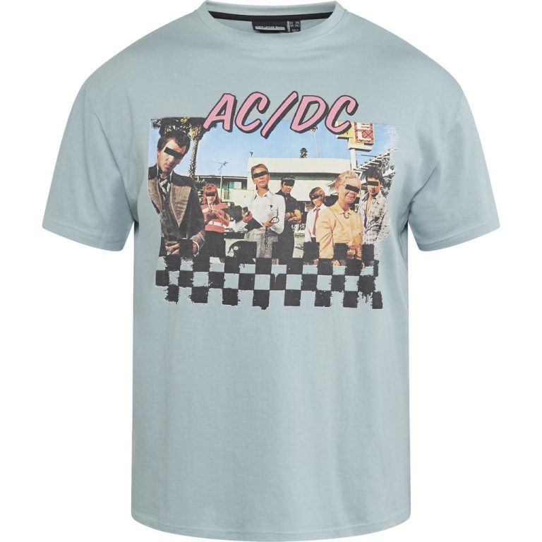 Dusty blå t-shirt med AC/DC-licensprint til store mænd fra North Latitude, XL til 8XL