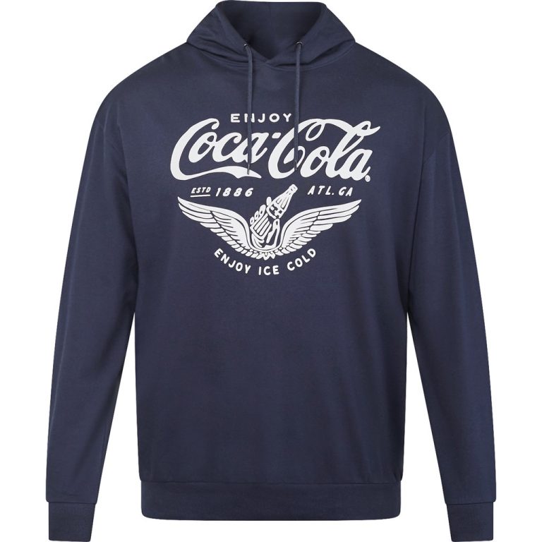Marineblå hoodie med Coca-Cola-print til store mænd fra North Latitude, L til 8XL