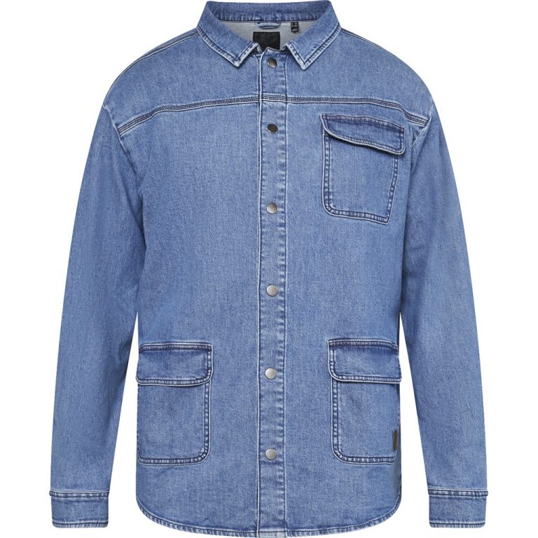 Blaue Jeansjacke mit Abnutzungsspuren an den richtigen Stellen für große Männer von North Latitude, Größe XL bis 8XL