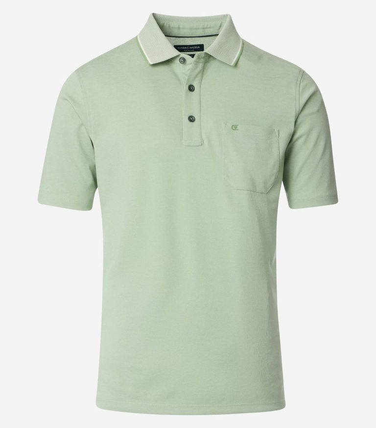 Basilgrøn easy care-polo med korte ærmer og lomme til store mænd fra Casa Moda, M til 6XL
