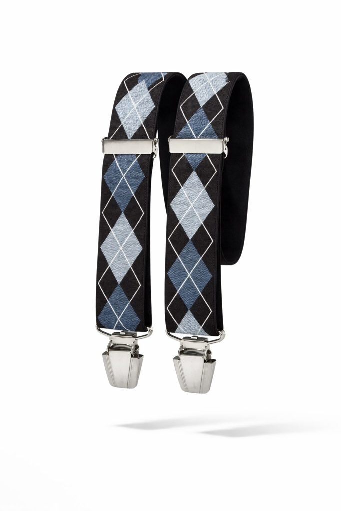 Sort/blå stor argyl mønster sele fra Danske Bosswik 120cm