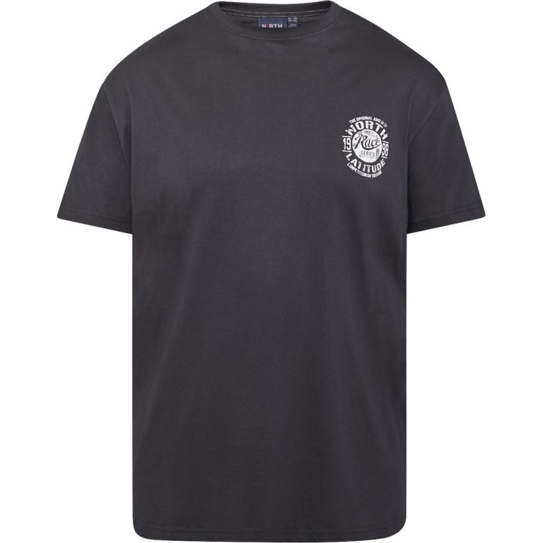 Sort t-shirt med afslappet pasform og lille print til store mænd fra North Latitude, XL til 8XL