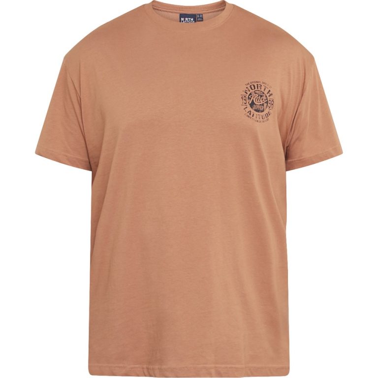 Mørkeorange t-shirt med grafisk print foran i lækker bomuld til store mænd fra North Latitude, XL til 8XL