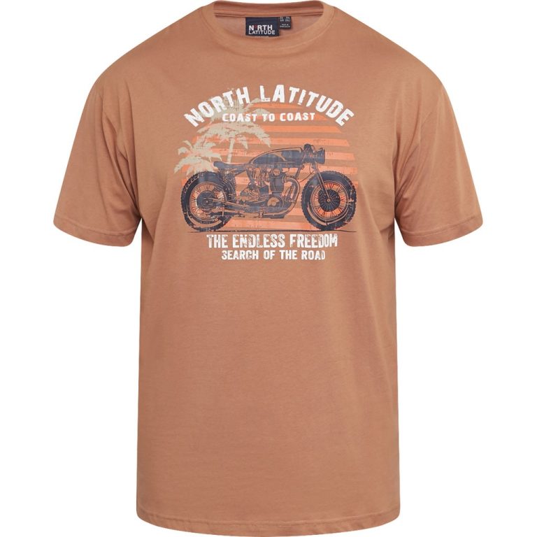 Mørkeorange kortærmet t-shirt med grafisk print i bomuldskvalitet til store mænd fra North Latitude, XL til 8XL