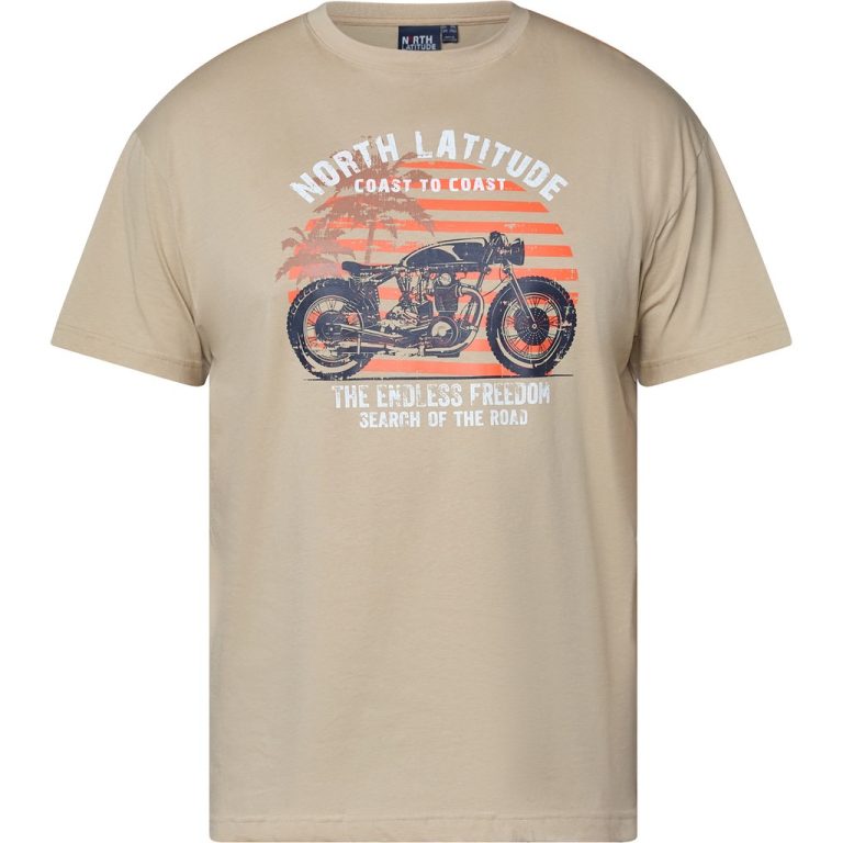 Sandfarvet t-shirt med grafisk print i bomuldskvalitet til store mænd fra North Latitude, XL til 8XL