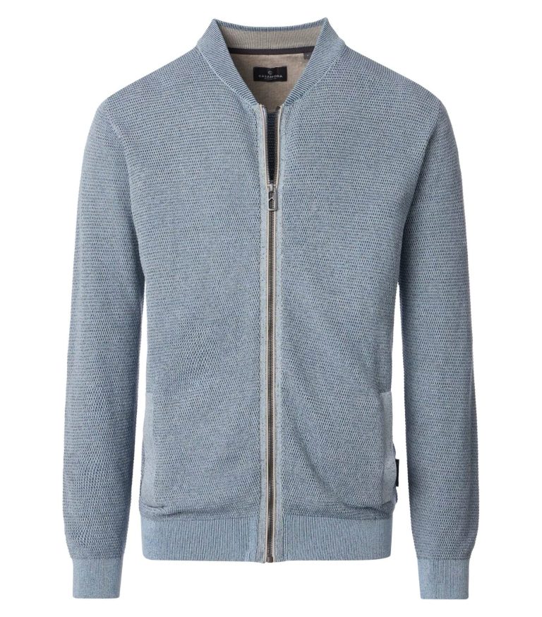Lysblå cardigan i flad strikket bomuld til store mænd fra Casa Moda, M til 6XL
