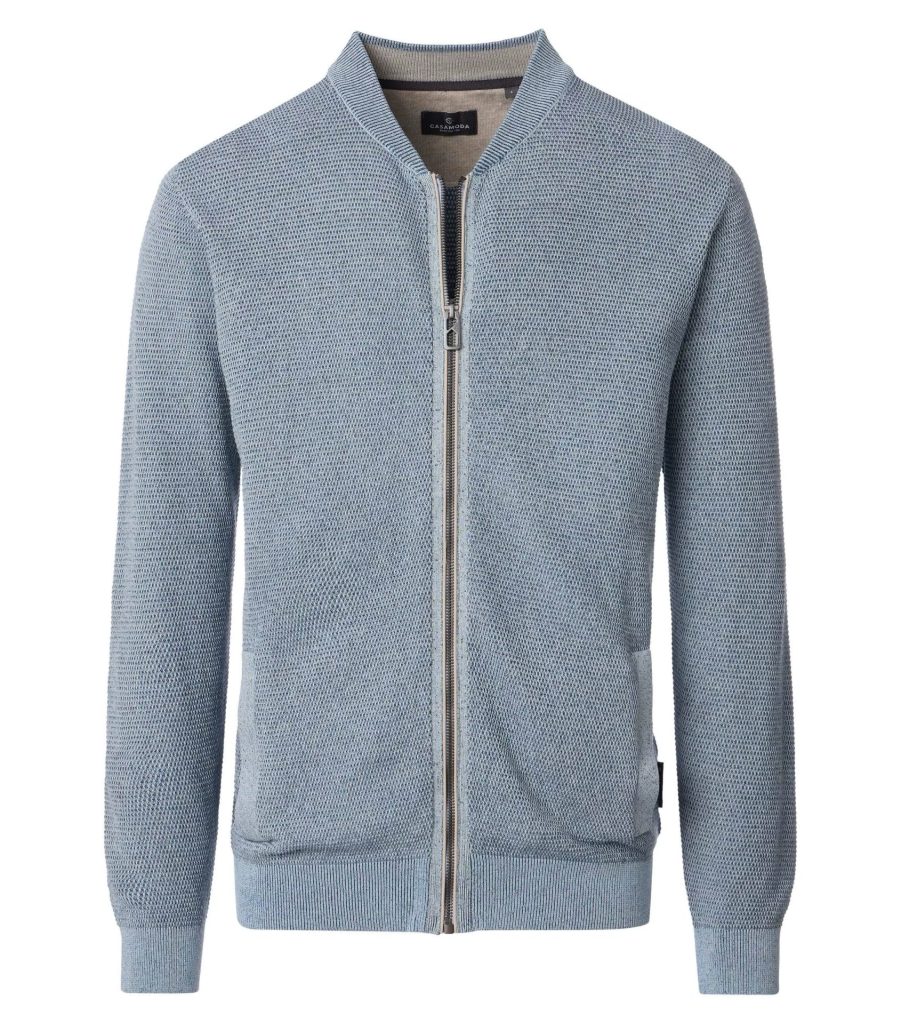 Strickjacke von Casa Moda aus flachgestrickter Baumwolle hellblau