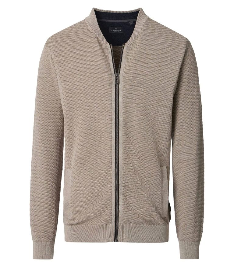 Sandfarvet strikket cardigan i flad bomuld til store mænd fra Casa Moda, M til 6XL