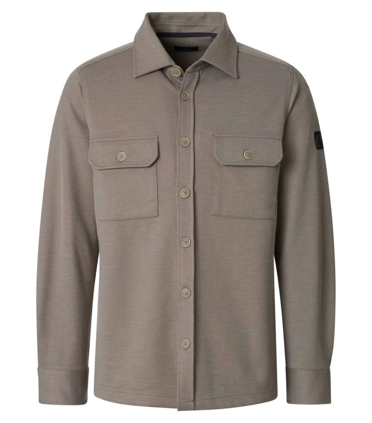 Mørkekaki overshirt i struktur med 3 påsatte lommer til høje mænd fra Weis