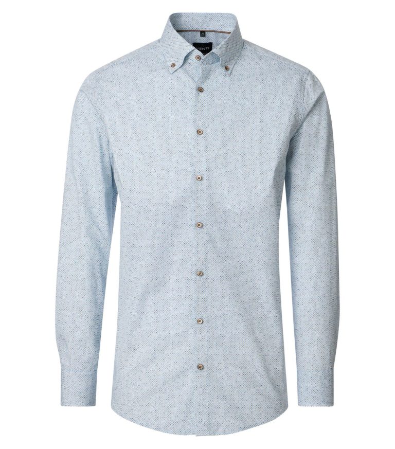 Lyseblå mønstret casual skjorte med button down-krave til store mænd fra Venti