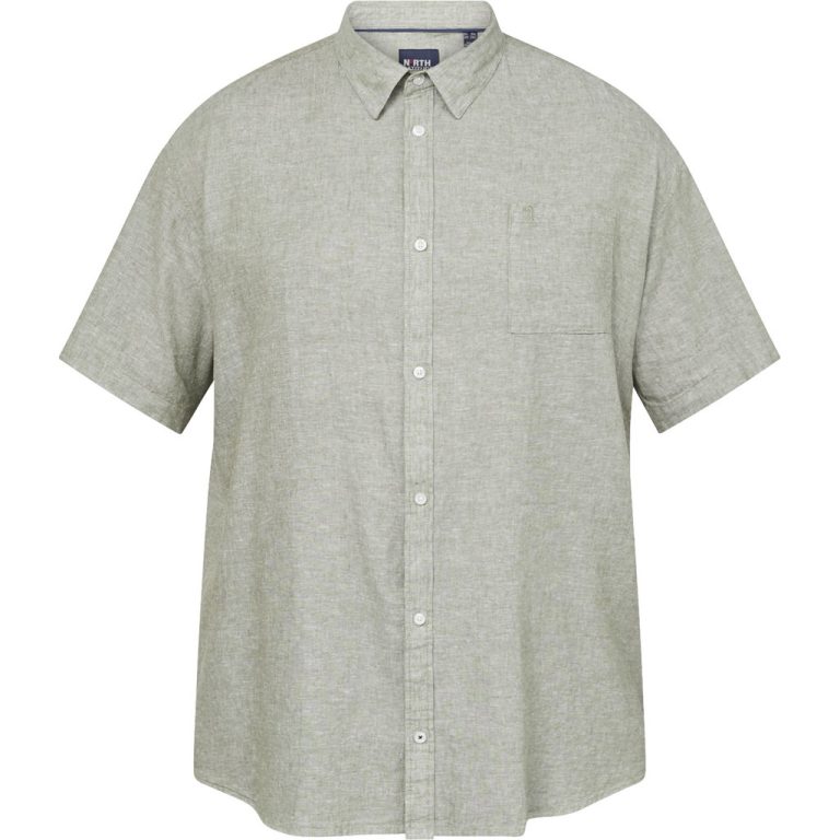 Hvid kortærmet skjorte i hør til store mænd fra North Latitude, XL til 8XL