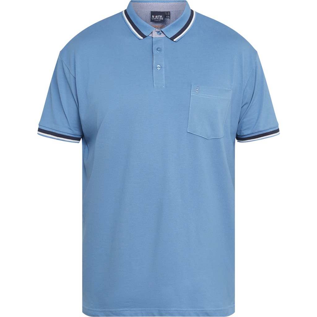 North Latitude Flex-Polo mit kontrastierendem Umschlag und Ärmel Light Blue