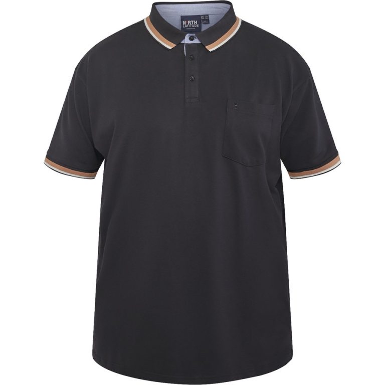 Sort flex-polo med kontrast på flip og ærme til store mænd fra North Latitude, XL til 8XL