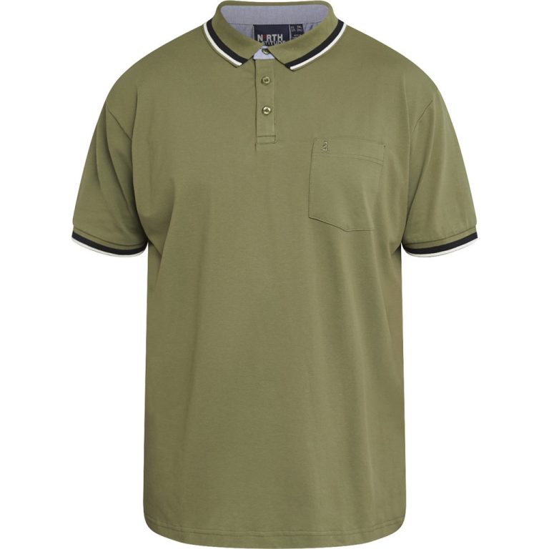 Oliven grøn flex-polo med kontrast på flip og ærme til store mænd fra North Latitude, XL til 8XL