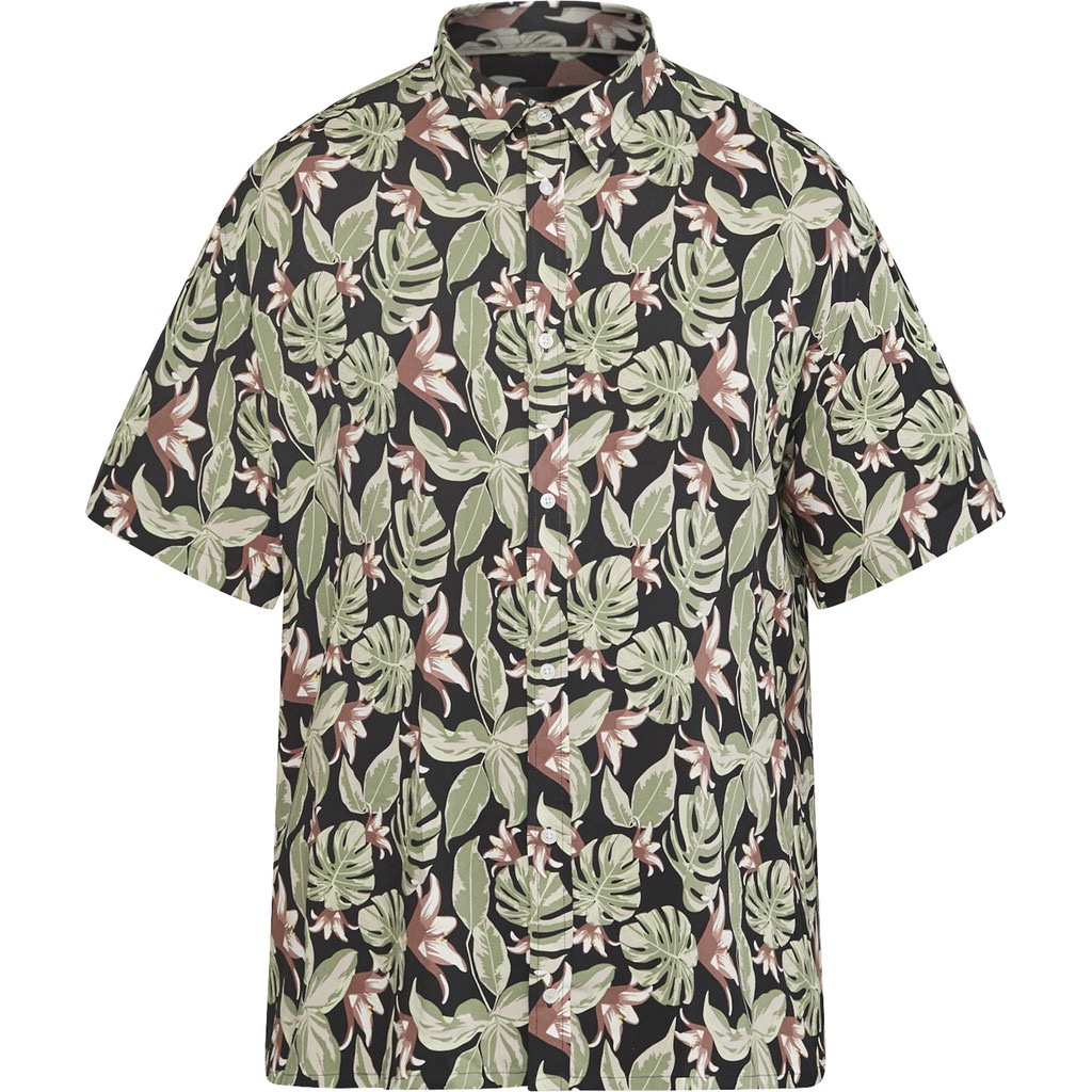 NORTH latitude Kurzarmhemd aus 100% Bambus mit grünen Palmenblättern