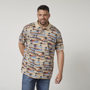 North Latitude polo shirt 100%, sand-coloured cotton with a summer pattern