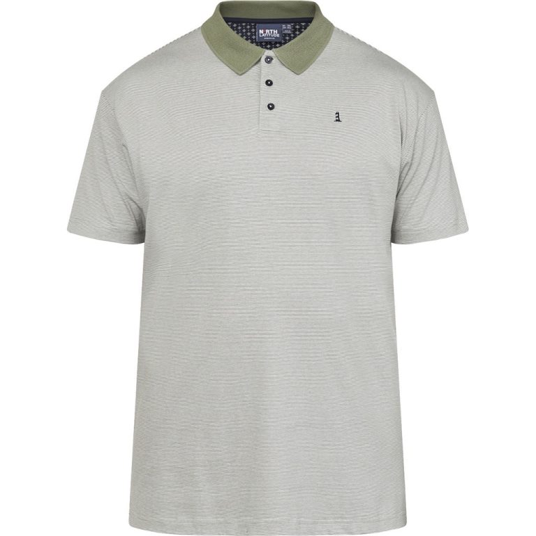 Olivengrøn polo i 100% bomuld med smalle striber til store mænd fra North Latitude, XL til 8XL