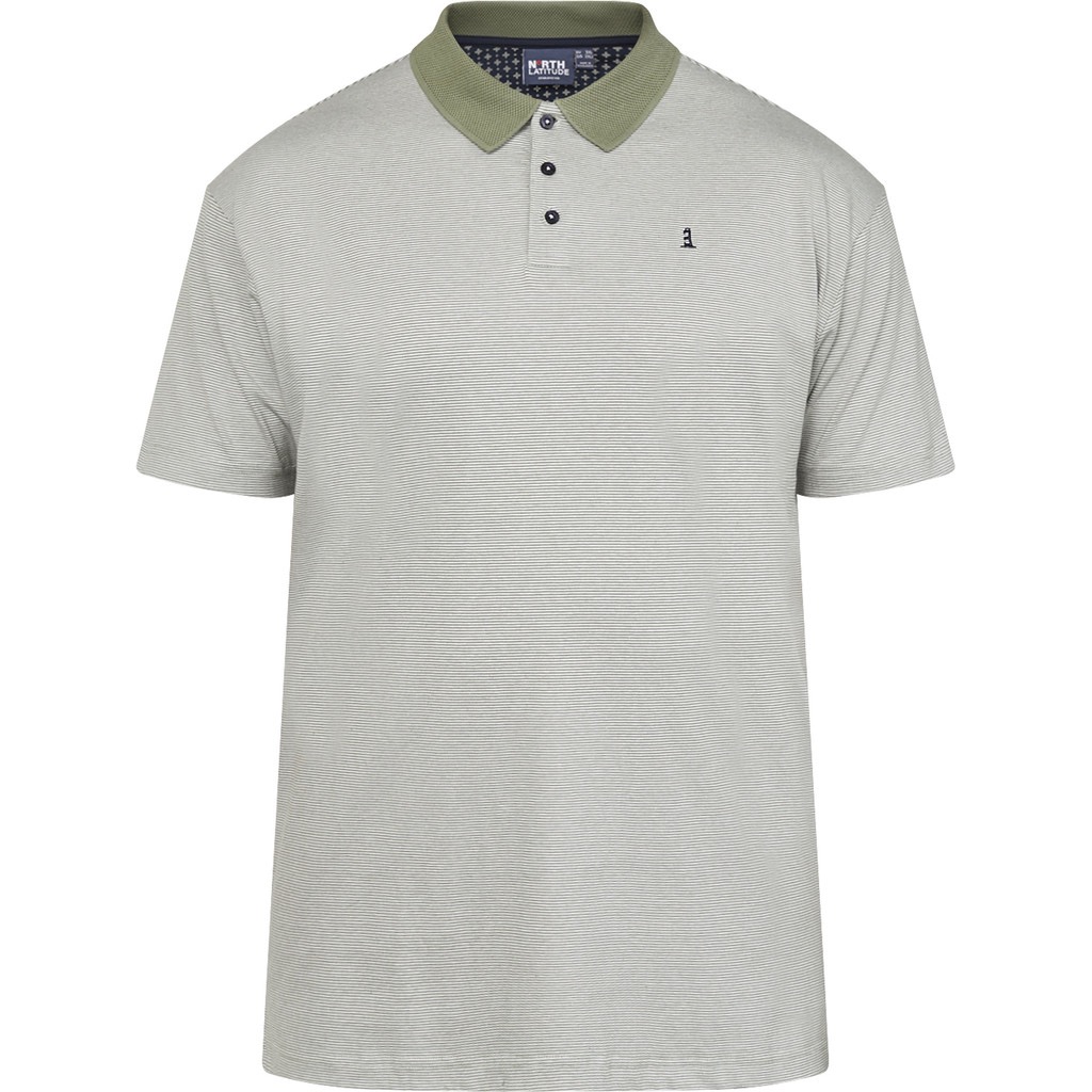 North Latitude Poloshirt 100% aus Baumwolle in Olivgrün mit schmalen Streifen