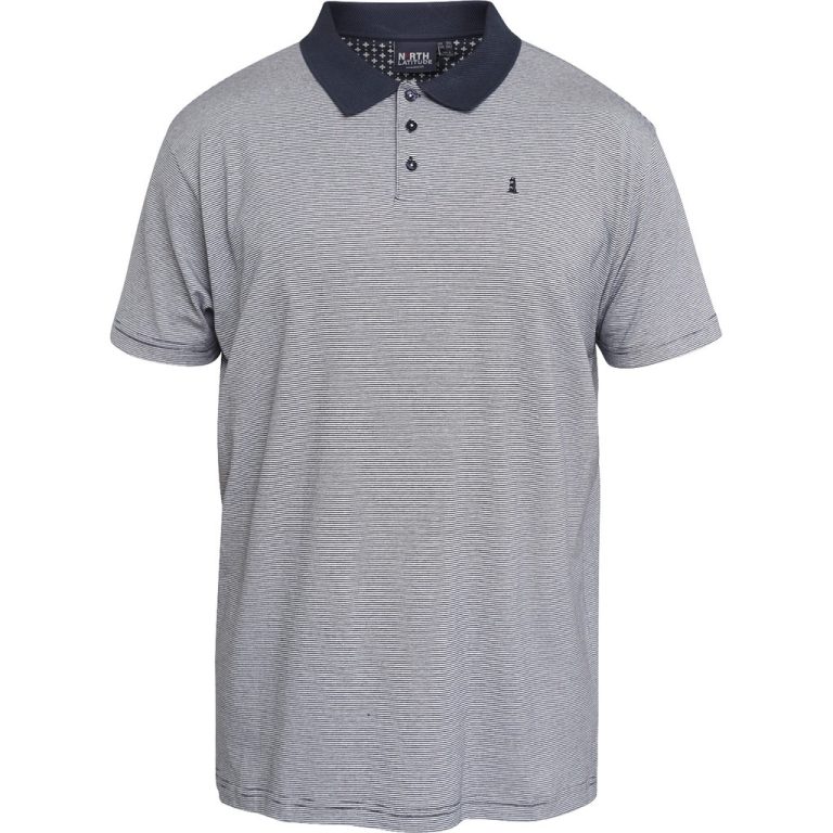 Marine blå polo i 100% bomuld med smalle striber til store mænd fra North Latitude, XL til 8XL