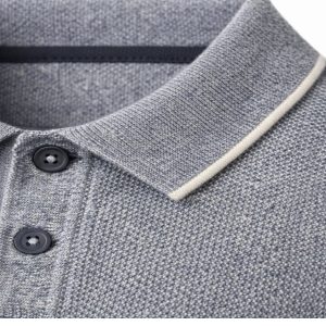 Short-sleeved cotton polo shirt from Casa Moda in flat-knit Bering Sea
