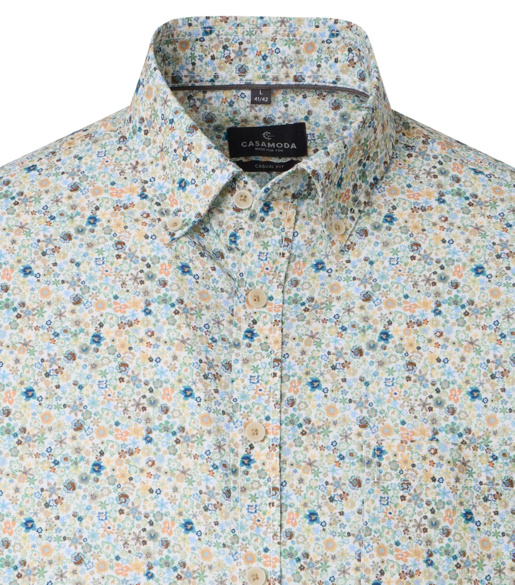 Casa Moda Casual fit kort ærmet i hør/bomuld blanding og sommer mønster – Bild 3