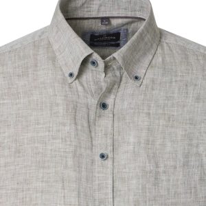 Casa Moda Casual-fit short-sleeved linen shirt with button-down collar, olive green