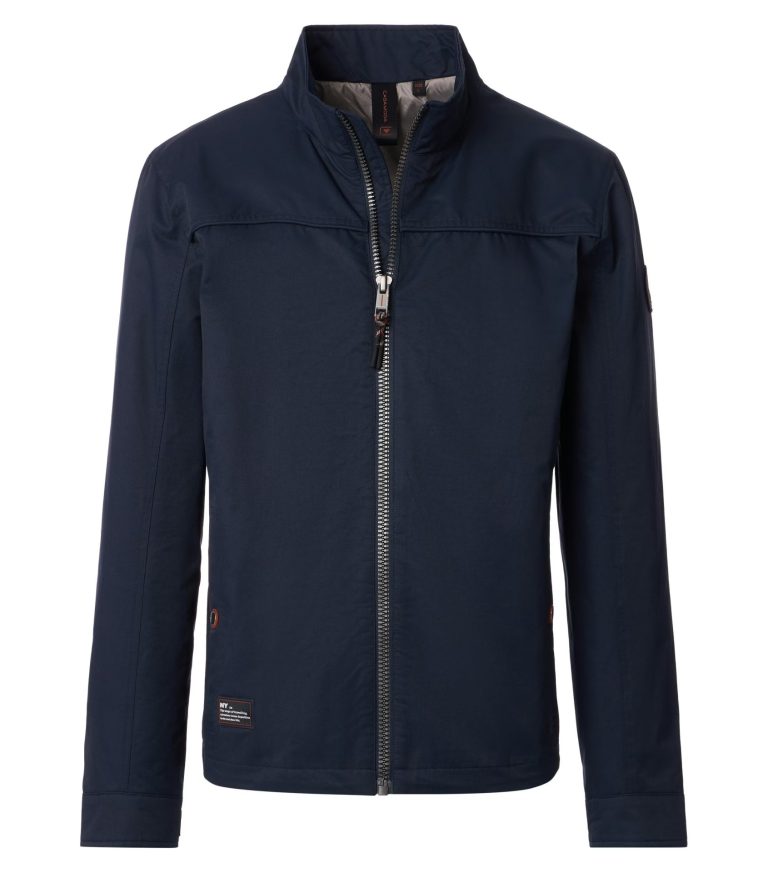 Marineblå vindjakke med klassisk snit og ribkant forneden og i håndleddet til store mænd fra Casa Moda, M til 6XL