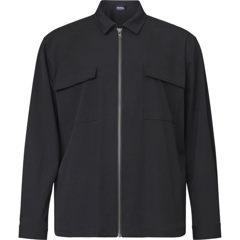 Sort suit style overshirt med fuld lynlås til store mænd fra North Latitude, XL til 8XL