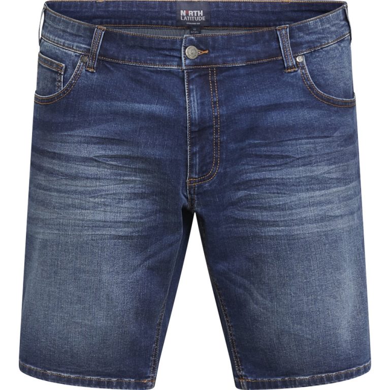 Blå cowboy shorts i slidt, stærkt vasket denim til store mænd fra North Latitude