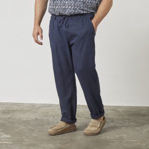 North Latitude chino linen trousers with slanted pockets, elasticated waist, navy blue