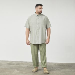 North Latitude chino linen trousers with slanted pockets, elasticated waist, olive green