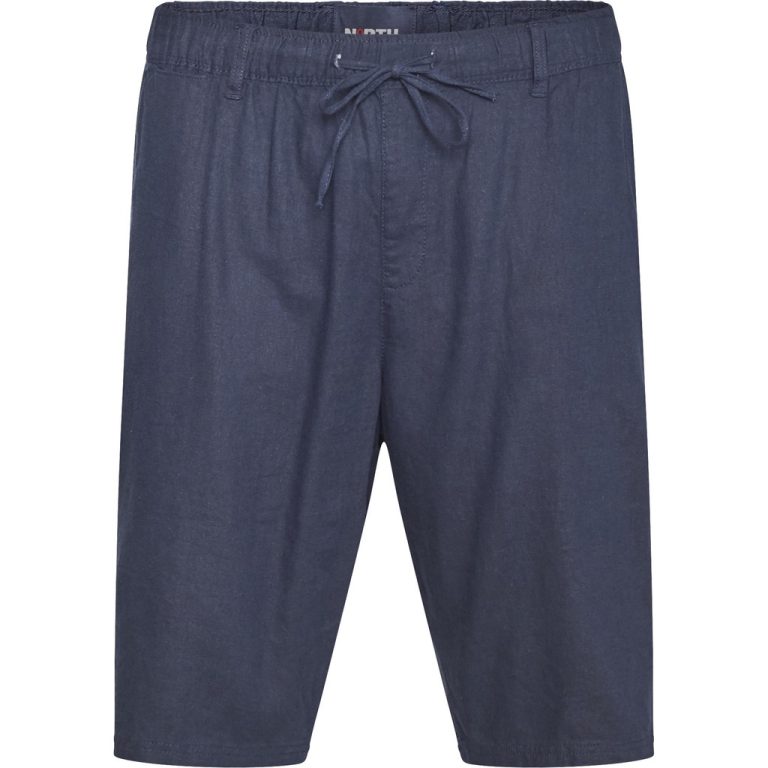 Marineblå chinoshorts i hør med skrå lommer og elastik i taljen til store mænd fra North Latitude, XL til 8XL