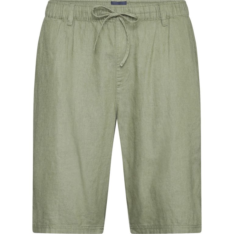 Olivengrønne chinoshorts i hør med skrå lommer og elastik i taljen til store mænd fra North Latitude, XL til 8XL