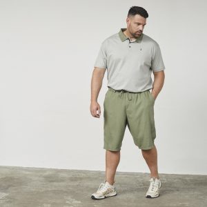 North Latitude chino linen shorts with slanted pockets, elasticated waist, olive green