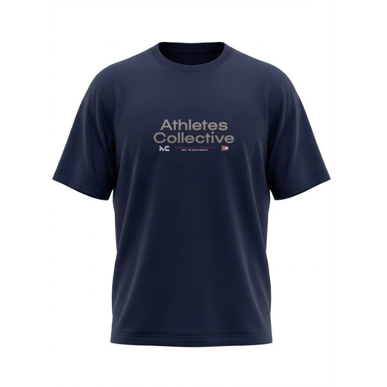 Marineblå t-shirt med print og rund hals til store mænd fra Athletes Collective, M til 8XL