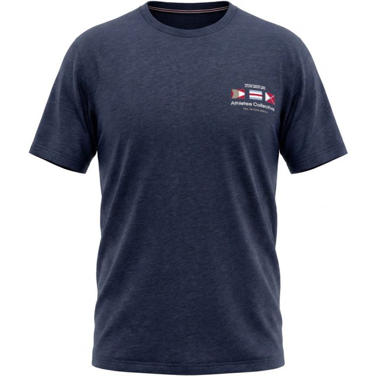 Marineblå t-shirt med lille print og rund hals til store mænd fra Athletes Collective, M til 8XL