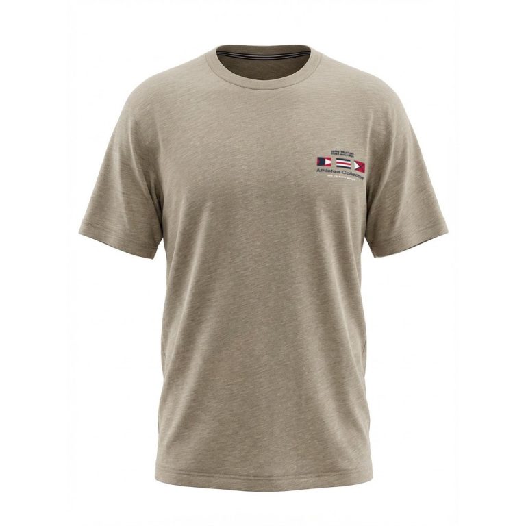 Sandfarvet t-shirt med lille print og rund hals til store mænd fra Athletes Collective, M til 8XL